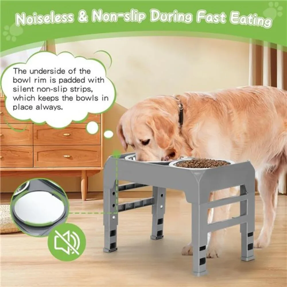Elevated Raised Dog Bowl Stand with 2 Stainless Steel Bowls, Adjustable Height